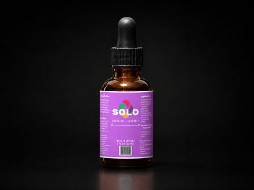 Lavender scented beard oil in a 2oz dropper bottle.